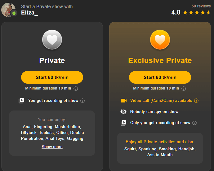 Private Chat and Exclusive Chat Options