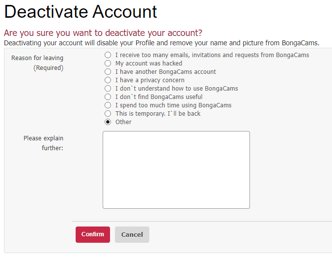 Confirm the Deactivation of the Account