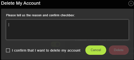 Delete Account Confirmation Dialog