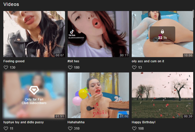 Sex Videos on the Profile Page of a Model