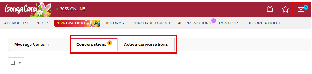 Active conversations and all conversation tabs in your account